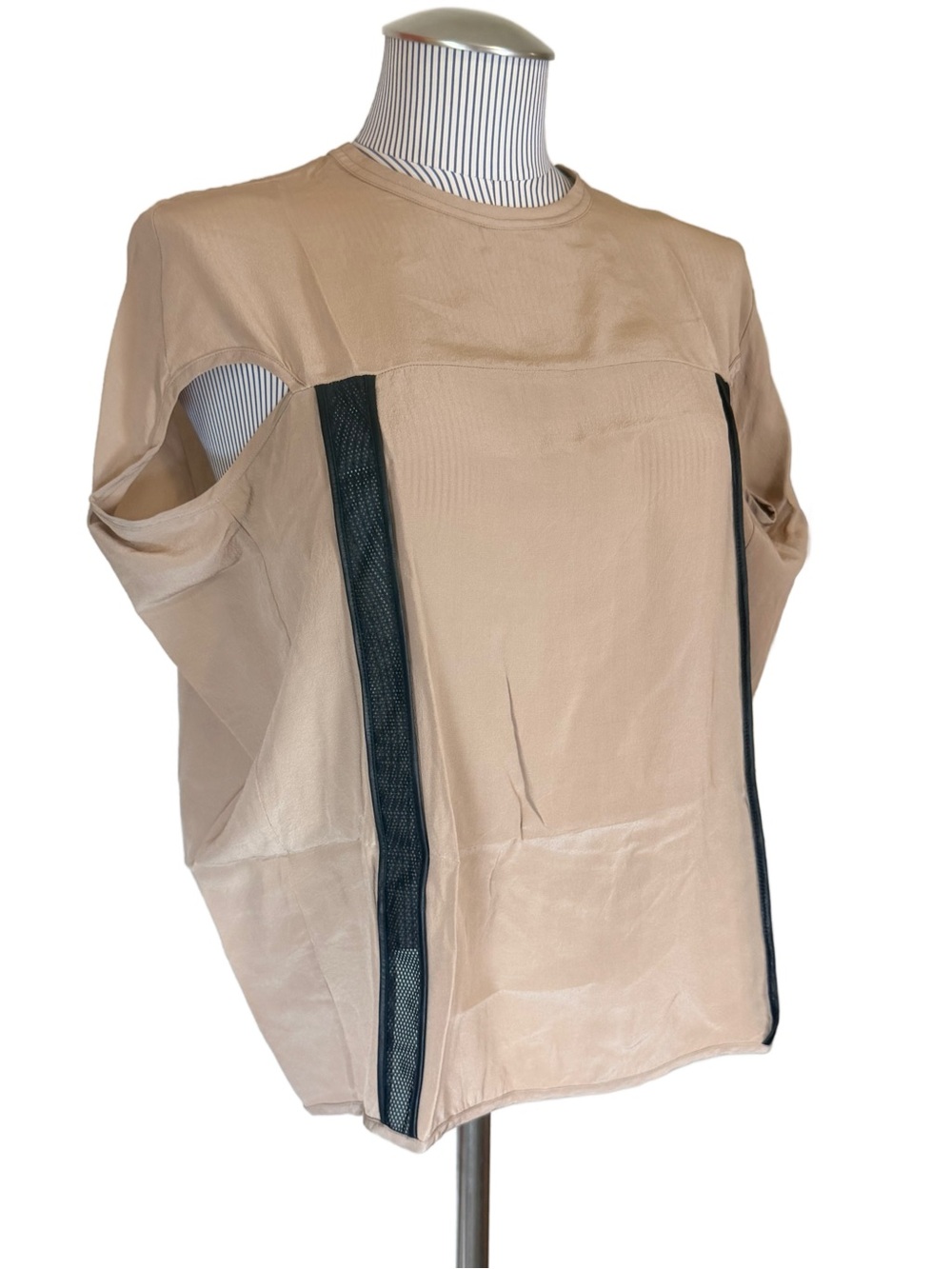 NEIL BARRETT 100 Silk & Leather Archival SS15 Oversized Blouse Top Beige 38 XS